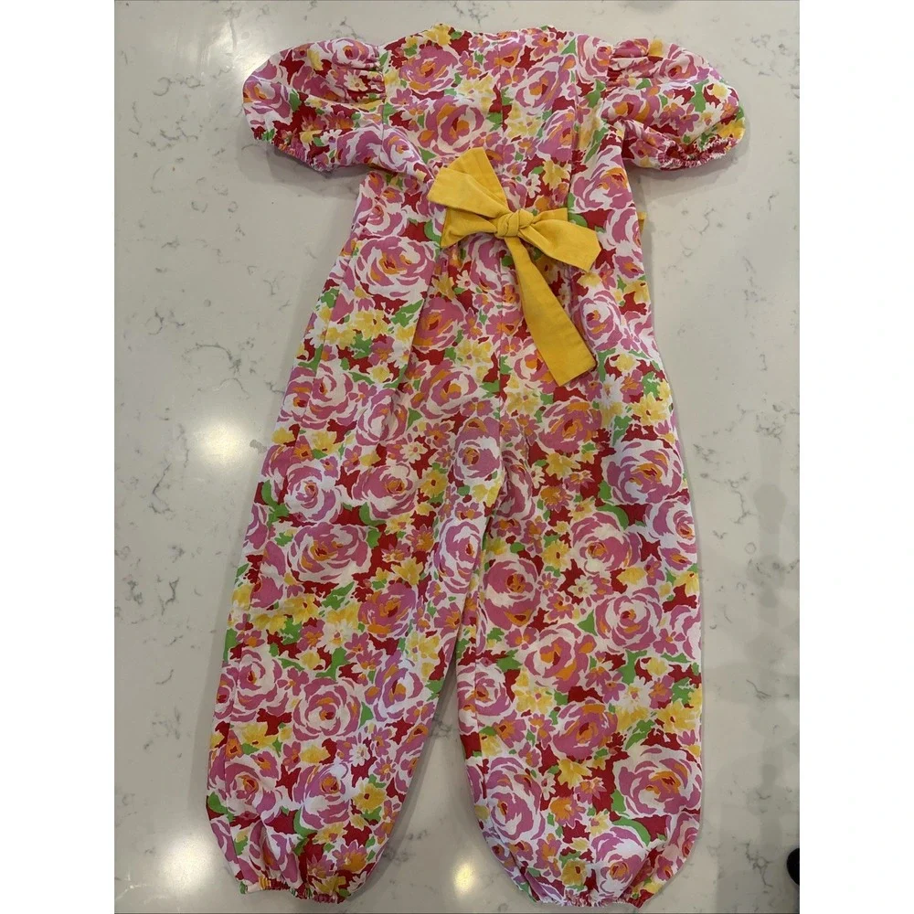 Vintage Jordache Floral Tie Back Bow Romper Jumpsuit OnePiece Wide‎ Leg *SZ 4/5*